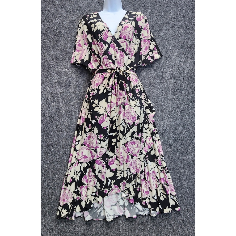 Lauren Ralph Lauren Women's Floral Faux Wrap Flutter Sleeve Maxi Dress Size 16